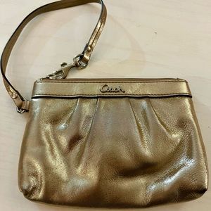 Coach Leather Zip Wristlet with Strap, Metallic Gold